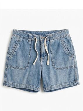 St. John’s Bay Light Wash High-Waisted Denim Shorts Drawstring Cotton Size 8